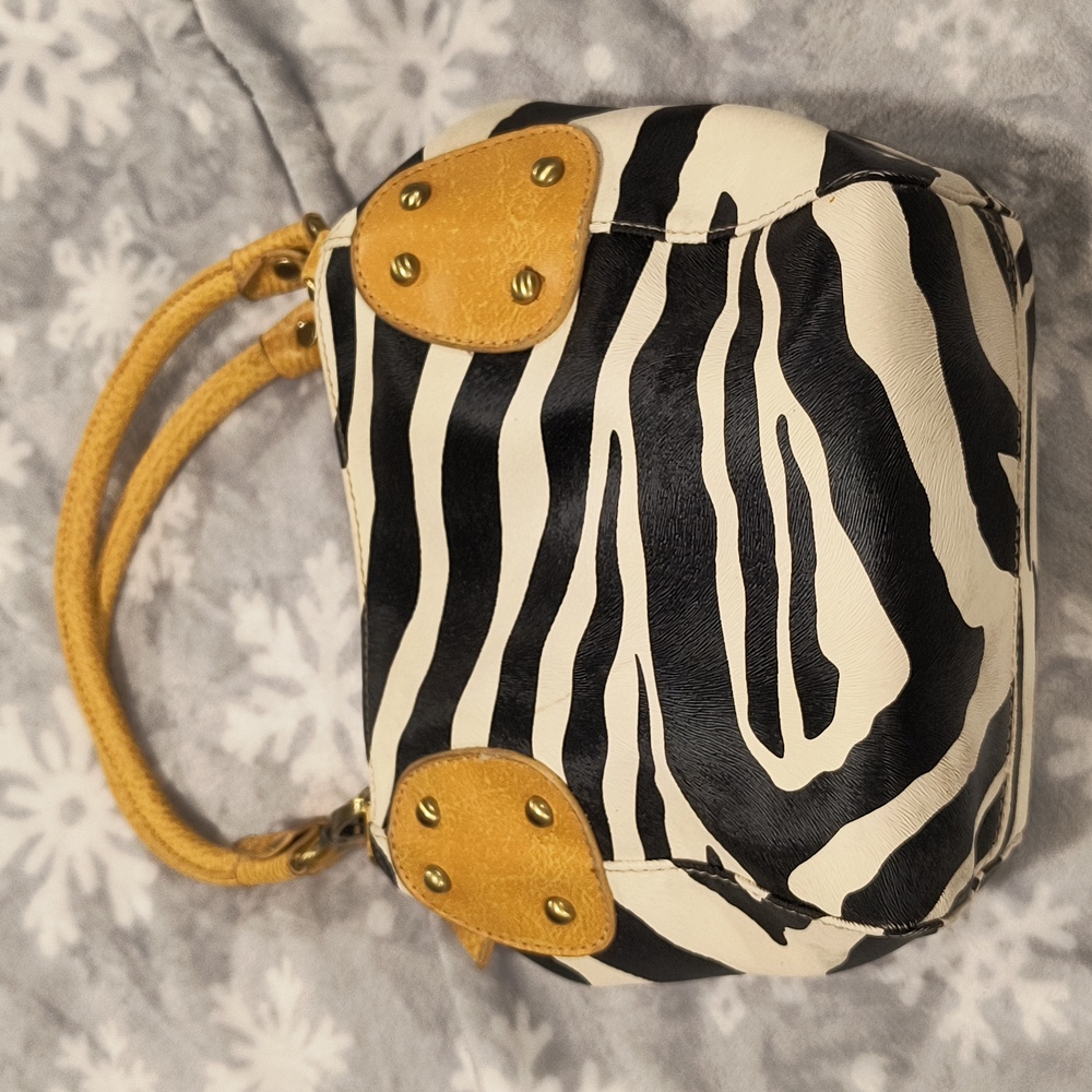 Mini Bag, 9" x 7" x 5", Zebra print, unbranded, unlabeled, EUC, removable handle